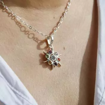 Кулон с драгоценными камнями 925 пробы Серебряный кулон с драгоценными камнями Ювелирные изделия ручной работы Серебряный кулон с несколькими драгоценными камнями для женщин ( Только кулон без цепочки) 1.5 красный