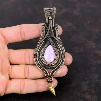 Кулон с фосфосидеритом, медная проволока, кулон с драгоценным камнем, изысканные ювелирные изделия с фосфосидеритом, элегантный кулон ручной работы, медные украшения для подарка
