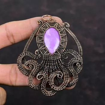 Кулон с фосфосидеритом, медная проволока, кулон с драгоценным камнем, фосфосидеритовые украшения, кулон ручной работы с осьминогом, ювелирные изделия из медной проволоки для подарка