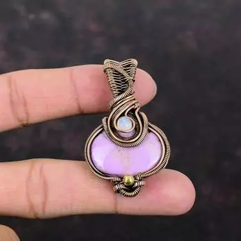 Кулон с фосфосидеритом, медная проволока, кулон с драгоценным камнем, кулон ручной работы, Радуга, ювелирные изделия из лунного камня, ювелирные изделия из медной проволоки, подарок на годовщину