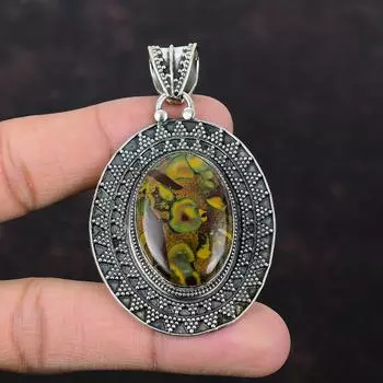 Кулон с фруктовой яшмой, подвеска из стерлингового серебра 925 пробы, винтажный кулон, ювелирные изделия из драгоценных камней, кулон ручной работы, подарок для помолвки, кулон с целебным камнем