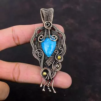 Кулон с гемиморфитом, медная проволока, кулон с гемиморфитом, ювелирные изделия из драгоценных камней, кулон ручной работы, медные украшения, свадебный подарок, уникальный кулон