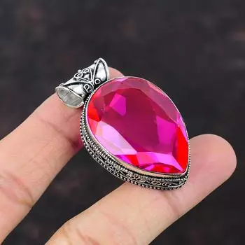 Кулон с граненым розовым огненным топазом, ювелирные изделия из драгоценных камней, кулон ручной работы, подвеска из стерлингового серебра 925 пробы, винтажный кулон, подарок для мамы, новые ювелирные изделия