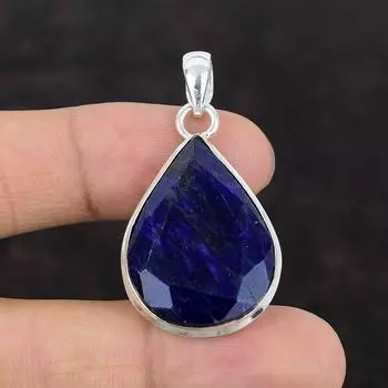 Кулон с граненым синим сапфиром, ювелирные изделия ручной работы, подвеска из стерлингового серебра 925 пробы, подвеска из драгоценного камня высшего качества, потрясающий серебряный ювелирный подарок для нее