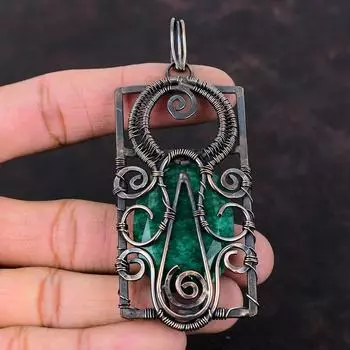 Кулон с граненым замбийским изумрудом, кулон из медной проволоки, кулон ручной работы, кулон из натурального драгоценного камня, чудесный медный ювелирный подарок для нее