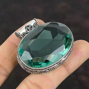 Кулон с граненым зеленым аметистом, подвеска из стерлингового серебра 925 пробы, драгоценный камень, винтажный кулон, ювелирные изделия ручной работы в стиле бохо, уникальный дизайн, кулон, подарок для нее