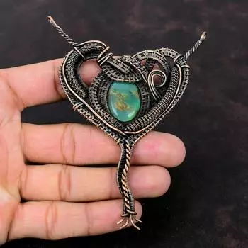 Кулон с хризопразом, медная проволока, кулон, кулон с драгоценным камнем, ювелирные изделия из проволочной обмотки, кулон ручной работы, подарок для мамы, медные украшения с хризопразом