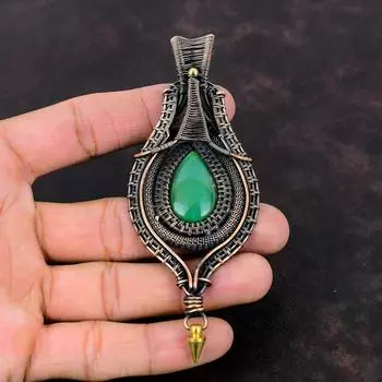 Кулон с хризопразом, медная проволока, кулон, ювелирные изделия с хризопразом, оригинальный кулон с драгоценным камнем, кулон ручной работы, подарок для женщин, медные украшения