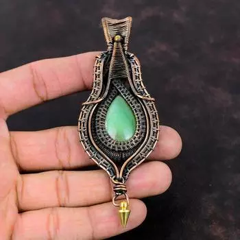 Кулон с хризопразом, медная проволока, кулон, ювелирные изделия из драгоценных камней, кулон с камнем, кулон ручной работы, подарок для мамы, замечательные медные украшения