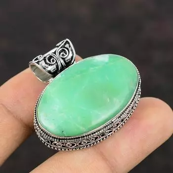 Кулон с хризопразом, подвеска из стерлингового серебра 925 пробы, ювелирные изделия ручной работы, винтажный кулон, ювелирные изделия из настоящего драгоценного камня, эффектный кулон, подарок на годовщину