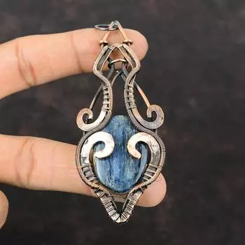 Кулон с кианитом, медная проволока, кулон с драгоценным камнем, кулон ручной работы, ювелирные изделия с кианитом, последний дизайн, кулон, медные украшения, подарок на годовщину
