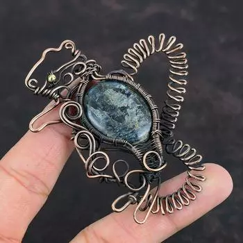 Кулон с кианитом, подвеска из медной проволоки, подвеска ручной работы в виде кролика, медные украшения, подвеска из настоящего драгоценного камня, подвеска из проволоки, свадебные подарки