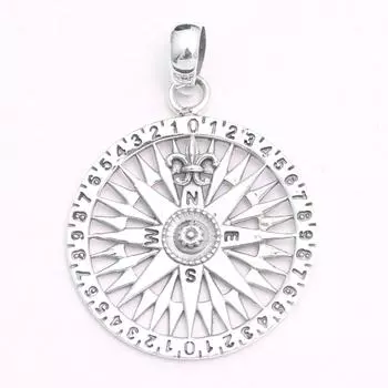Кулон с компасом, Ювелирные изделия ручной работы, Серебряный кулон, Серебряные украшения, Серебряный кулон 925 пробы