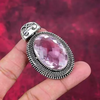 Кулон с кунцитом, ювелирные изделия из цельного серебра 925 пробы с драгоценными камнями, кулон ручной работы, на День памяти 2.36 Inches розовый