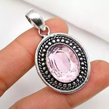Кулон с кунцитом, ювелирные изделия из цельного серебра 925 пробы с драгоценными камнями, кулон ручной работы, на День памяти 1.88 Inches розовый