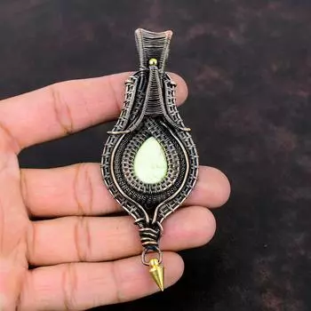 Кулон с лимонным хризопразом, медная проволока, кулон, кулон с драгоценным камнем, изысканные медные украшения, кулон последнего дизайна, кулон ручной работы для подарка
