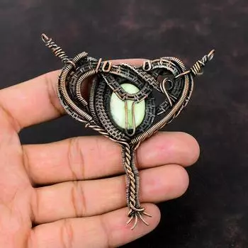 Кулон с лимонным хризопразом, медная проволока, кулон, кулон с драгоценным камнем, уникальные медные украшения, стильный кулон, кулон ручной работы, подарок для женщин