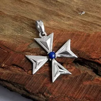 Кулон с мальтийским крестом из лазурита, твердые ювелирные изделия ручной работы из стерлингового серебра 925 пробы синий