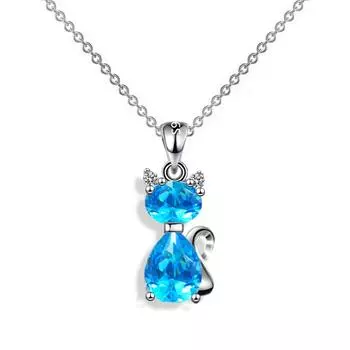 Кулон с милым котом круглой огранки, белый, розовый, цвет морской волны, фиолетовый камень, ожерелье с котенком, очаровательное серебряное ожерелье с сердечком любви, ювелирные изделия на день святого Валентина, подарки белый