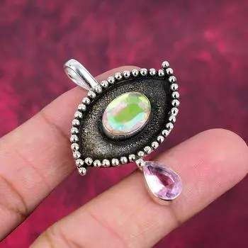 Кулон с мистическим топазом, кунцитом, ювелирные изделия из цельного серебра 925 пробы с драгоценными камнями, кулон ручной работы, на День памяти 1.96 Inches розовый
