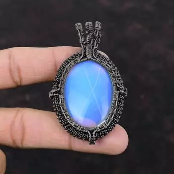 Кулон с молочным опалом, драгоценный камень, медная проволока, кулон ручной работы, кулон в стиле бохо, молочный опал, медные украшения, обмотка проволоки, ювелирные изделия, целебный камень