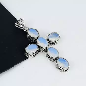 Кулон с молочным опалом из серебра 925 пробы - Ручная работа, Дизайн креста, Ювелирное украшение для повседневной носки, Уникальный кулон с молочным опалом, Свадебные подарки 2.95 белый