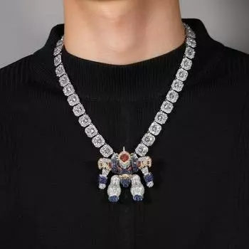 Кулон с мультяшным драконом-воином, медь, инкрустированная цветным цирконом, стерео робот, украшения, мужское ожерелье в стиле хип-хоп without chain