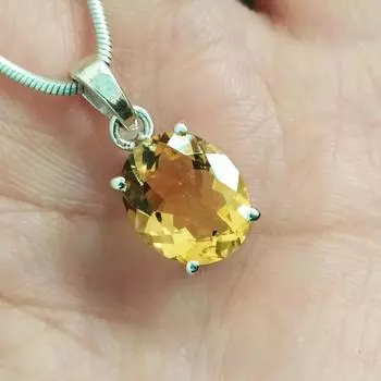 Кулон с натуральным цитрином-Стерлинговое серебро 925 пробы-Овальный кулон с цитрином