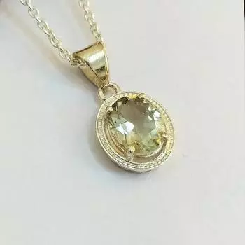 Кулон с натуральным зеленым аметистом, стерлинговое серебро 925 пробы, винтажный юбилейный кулон