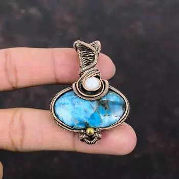 Кулон с неоновым апатитом, кулон из медной проволоки, ювелирные изделия ручной работы, кулон с радужным лунным камнем, изысканные медные ювелирные изделия, кулон из проволочной обмотки, кулон с драгоценным камнем