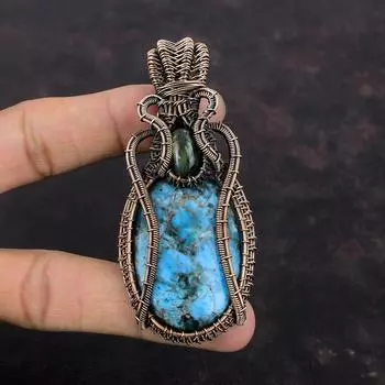 Кулон с неоновым апатитом, кулон из медной проволоки, кулон с лабрадоритом, драгоценный камень, удивительный медный ювелирный подарок для нее, ювелирные изделия ручной работы из проволоки