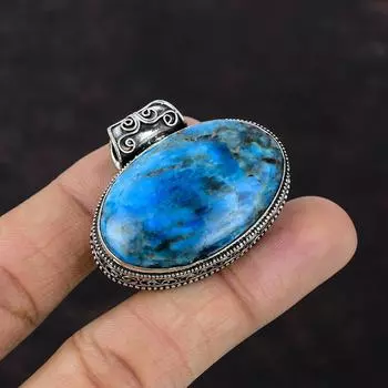 Кулон с неоновым апатитом, кулон с драгоценным камнем, кулон из стерлингового серебра 925 пробы, ювелирные изделия ручной работы, красивый винтажный кулон, подарок для него, кулон с камнем по рождению