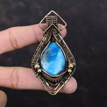 Кулон с неоновым апатитом, медная проволока, кулон, драгоценный камень, медные украшения, этнический кулон ручной работы, обернутый проволокой, ювелирные изделия с неоновым апатитом для подарка