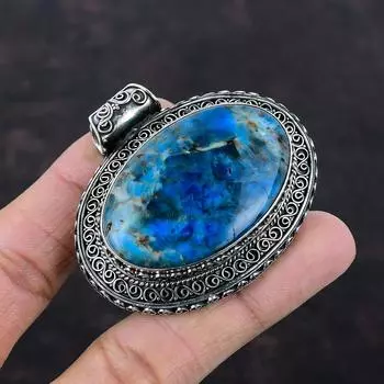 Кулон с неоновым апатитом, подвеска с драгоценным камнем, подвеска из стерлингового серебра 925 пробы, ювелирные изделия с неоновым апатитом, винтажный кулон ручной работы, подарок для него, удивительный кулон