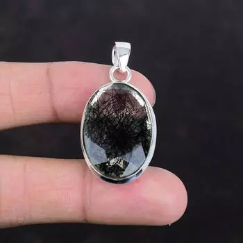 Кулон с ограненным черным рутилом, драгоценный камень, изящный кулон, серебряный кулон 925 пробы, ювелирные изделия ручной работы, кулон с камнем по дате рождения, подарки для женщин