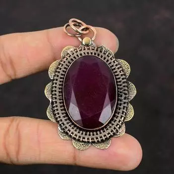 Кулон с ограненным кашмирским рубином, медный кулон, оригинальный кулон с драгоценным камнем, ювелирное изделие ручной работы, изящный кулон, красивые медные ювелирные изделия, подарки для него