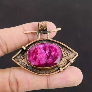 Кулон с ограненным кашмирским рубином, медный кулон, ювелирные изделия с драгоценными камнями, кулон с камнем по дате рождения, ювелирные изделия ручной работы, кулон для женщин, ювелирные изделия из окисленной меди