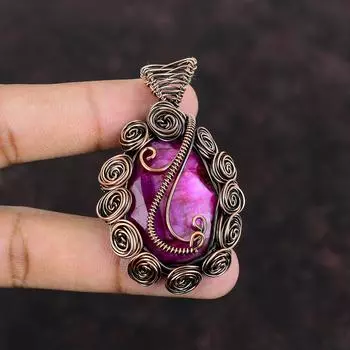 Кулон с ограненным кашмирским рубином, подвеска из медной проволоки, ручная работа, медные украшения, подарок на годовщину, стильный кулон, ювелирные изделия из драгоценных камней, обернутые проволокой