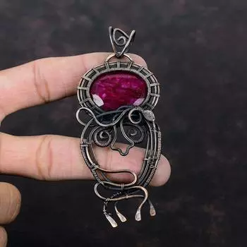 Кулон с ограненным кашмирским рубином, подвеска из медной проволоки, медные украшения, подвеска ручной работы, ювелирные изделия с проволочной оберткой, подвеска из драгоценного камня, подарок на годовщину