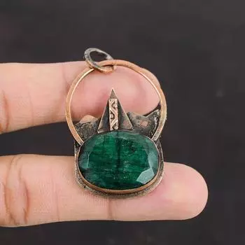 Кулон с ограненным замбийским изумрудом, медный кулон, подвеска с драгоценным камнем, ювелирные изделия ручной работы, красивые медные украшения, подарок на особый случай, подвеска в стиле бохо