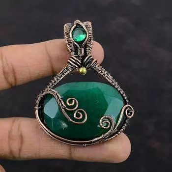 Кулон с ограненным замбийским изумрудом, обернутый медной проволокой, драгоценный камень, кулон из хромдиопсида, ювелирное изделие ручной работы, подарок для матери, медный кулон