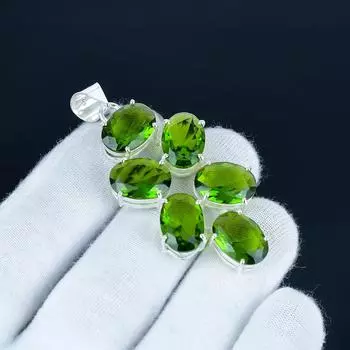 Кулон с перидотом из серебра 925 пробы - Дизайн ручной работы, Ювелирное украшение для повседневной носки, Уникальный кулон с перидотом - подарок для любви 2.5 зелёный