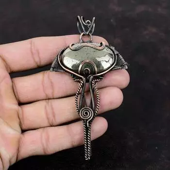 Кулон с пиритом, кулон из медной проволоки, элегантные медные украшения, кулон ручной работы с драгоценным камнем, ювелирный подарок из пирита для нее, лучший дизайн, кулон