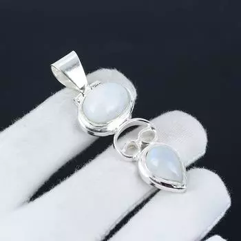 Кулон с радужным лунным камнем, ювелирное изделие ручной работы, ожерелье из стерлингового серебра 925 пробы, радужный лунный камень, достойный драгоценный камень, кулон, подарок для него 2.36 белый