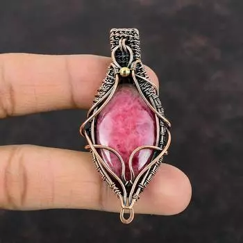 Кулон с родонитом, медная проволока, кулон, драгоценный камень, медные украшения, кулон ручной работы, кулон с целебным камнем, подарок для нее, ювелирные изделия из проволочной обмотки