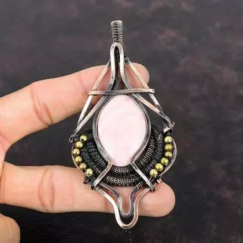 Кулон с розовым опалом, кулон из медной проволоки, кулон с драгоценным камнем, медная проволока, ювелирные изделия, подарок на годовщину, кулон ручной работы, кулон с камнем