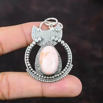Кулон с розовым опалом. Кулон из стерлингового серебра 925 пробы. Кулон из натурального драгоценного камня. Кулон ручной работы. Ювелирный подарок с розовым опалом для ее последнего дизайна.