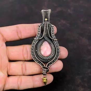 Кулон с розовым опалом, кулон в медной проволоке, ювелирные изделия с розовым опалом, кулон из натурального драгоценного камня, кулон ручной работы, изящные медные ювелирные изделия, подарок для нее