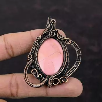 Кулон с розовым опалом, кулон в медной проволоке, подвеска из натурального драгоценного камня, новый кулон ручной работы, ювелирные изделия из медной проволоки, подарок на день матери