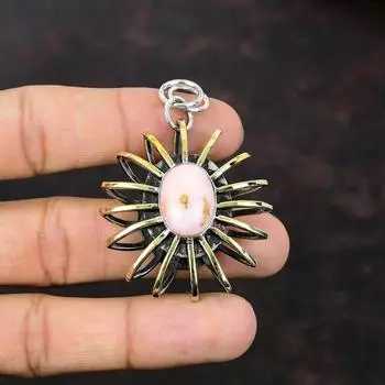 Кулон с розовым опалом. Подвеска из стерлингового серебра 925 пробы. Ювелирные изделия из драгоценных камней. Позолоченный кулон 18 карат. Подвеска в виде клетки ручной работы. Ювелирные изделия. Подарок для невесты. Антикварный кулон.